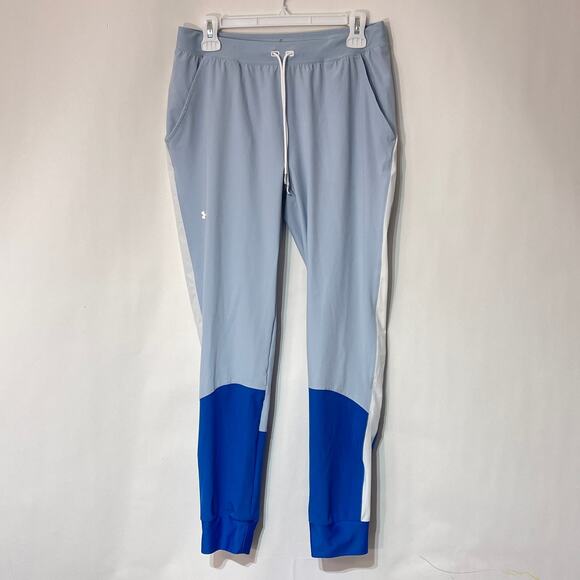 Under Armour Loose Fit Gym Pants Womens Medium Blue Windbreaker Joggers - Picture 1 of 7